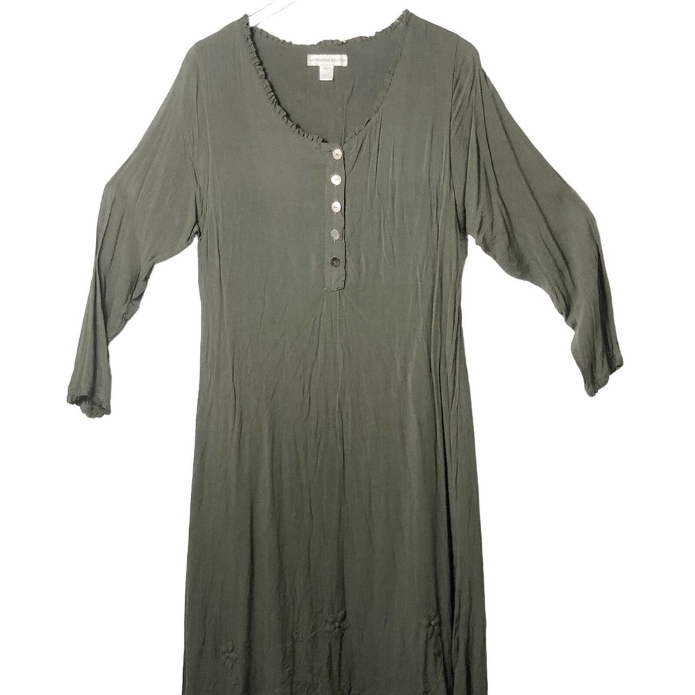 Livingston Williams Vintage Olive Green Long Sleeve Maxi Prairie Dress Size 2‎